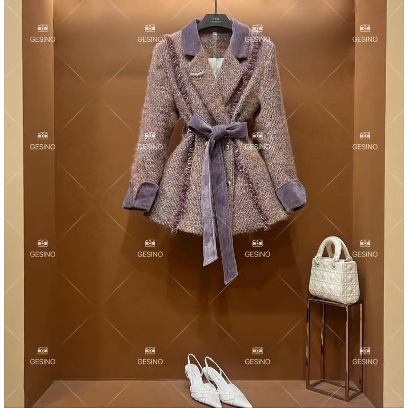 【丽】秋冬气质小香风时尚设计师中长款外套 QD-2025165