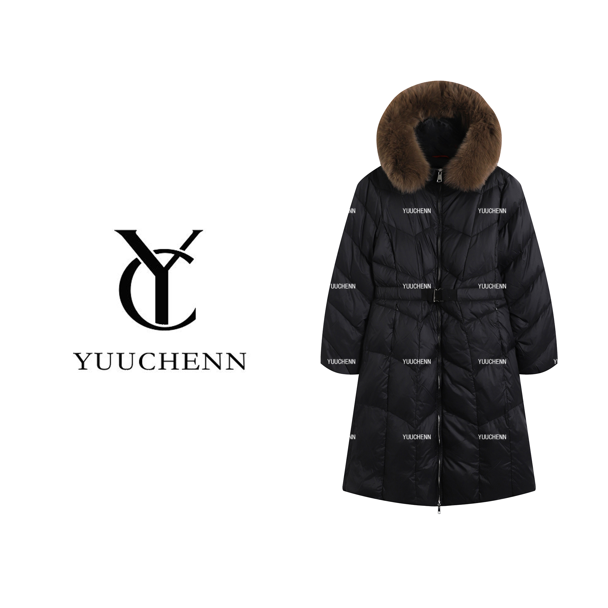 YUUCHENN【落雪冰封】白鸭绒羽绒服女秋冬狐狸毛毛领外套25C-W65077