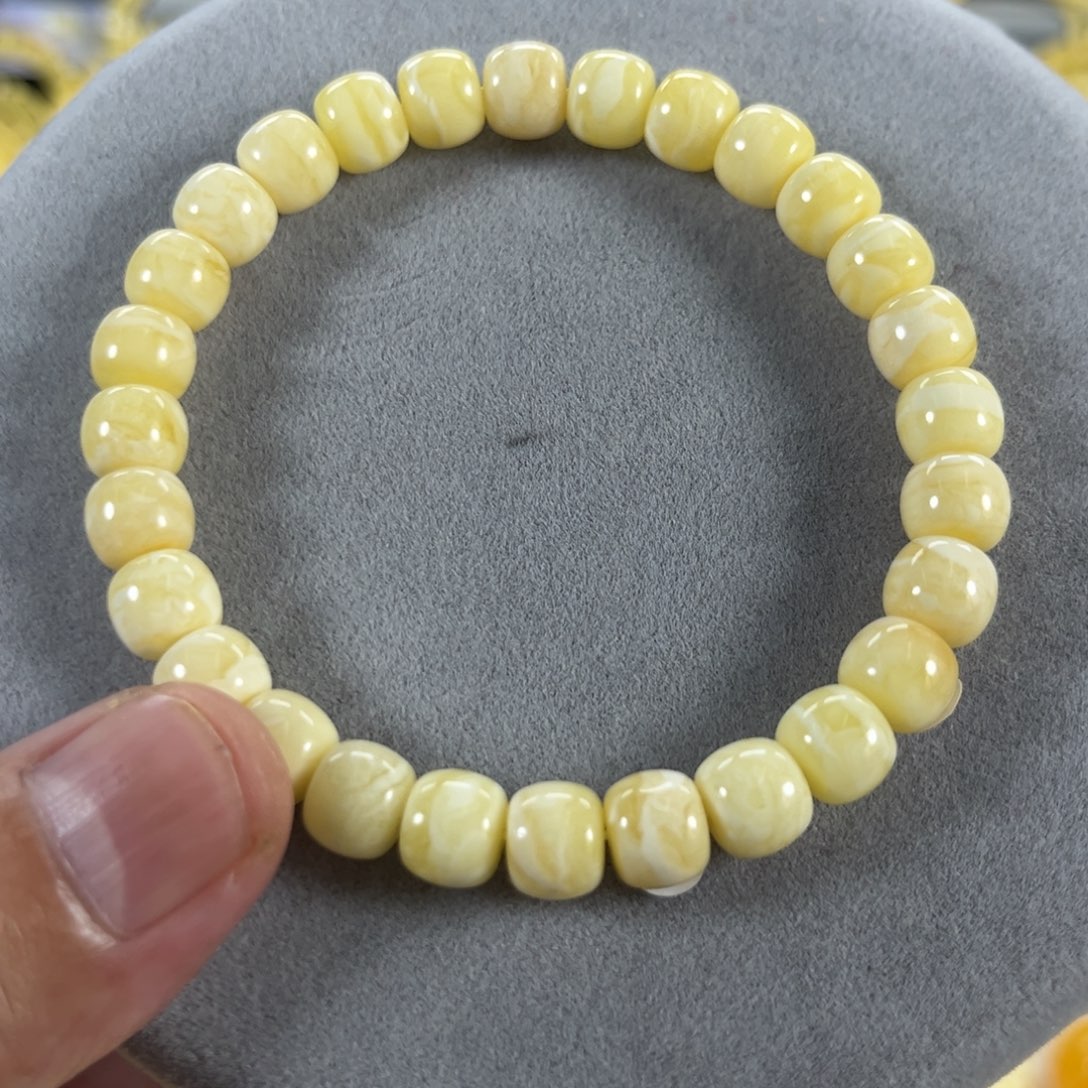 蜜蜡手串未镶嵌B****a纯天然俄料瓷白金纹虎皮