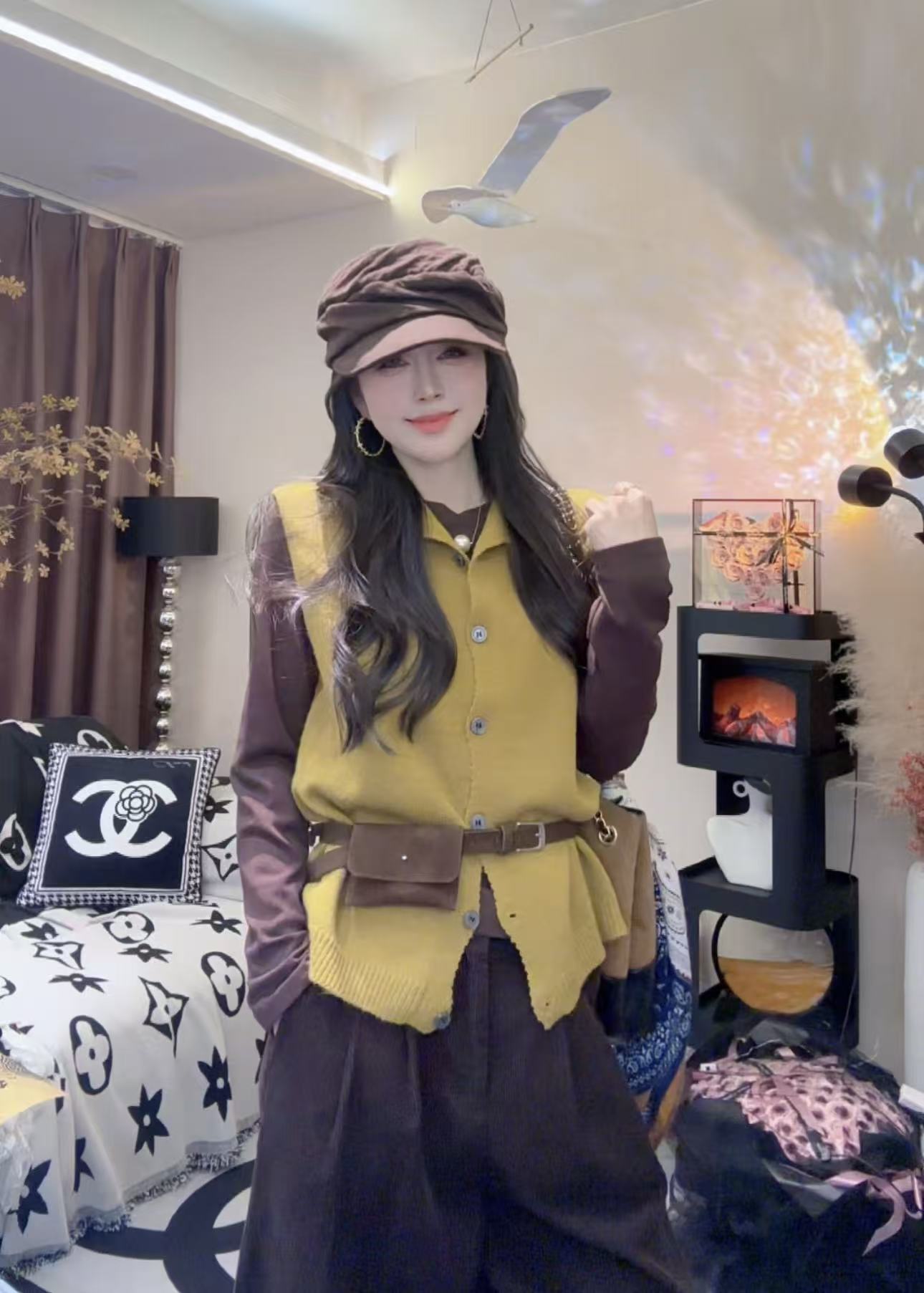 L.X~2025秋装新款高级感针织马甲开衫两件套女叠穿长袖套装6927