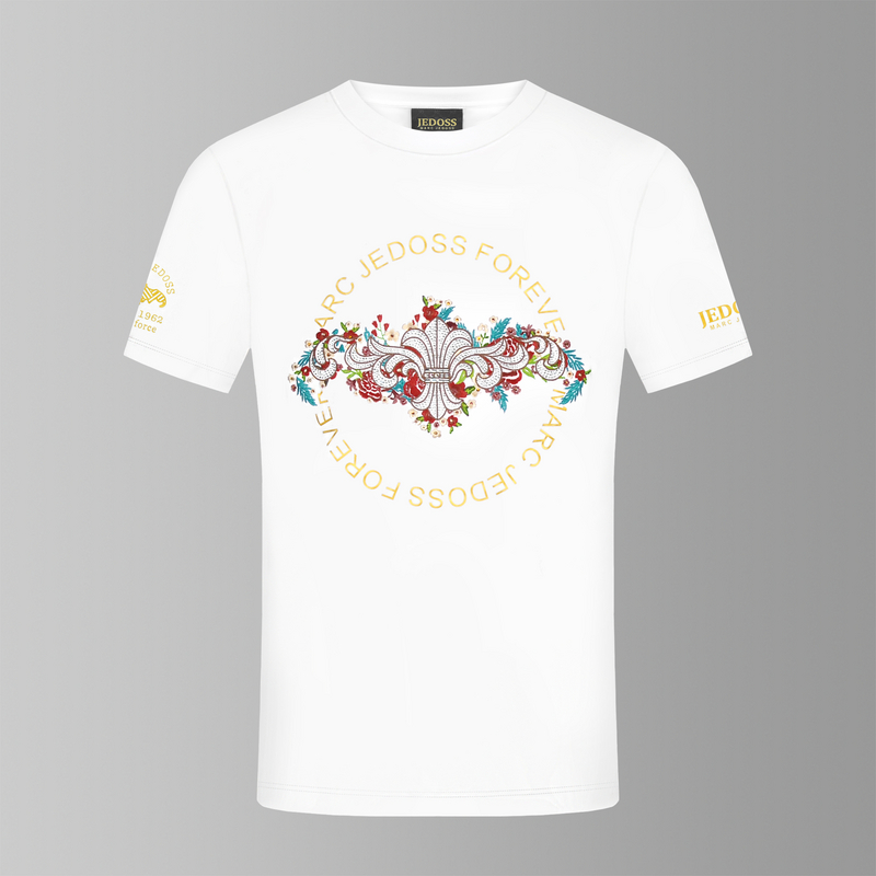 JEDOSS/爵迪斯2025夏季新款绘制鸢尾花烫钻刺绣半袖短袖T恤219B