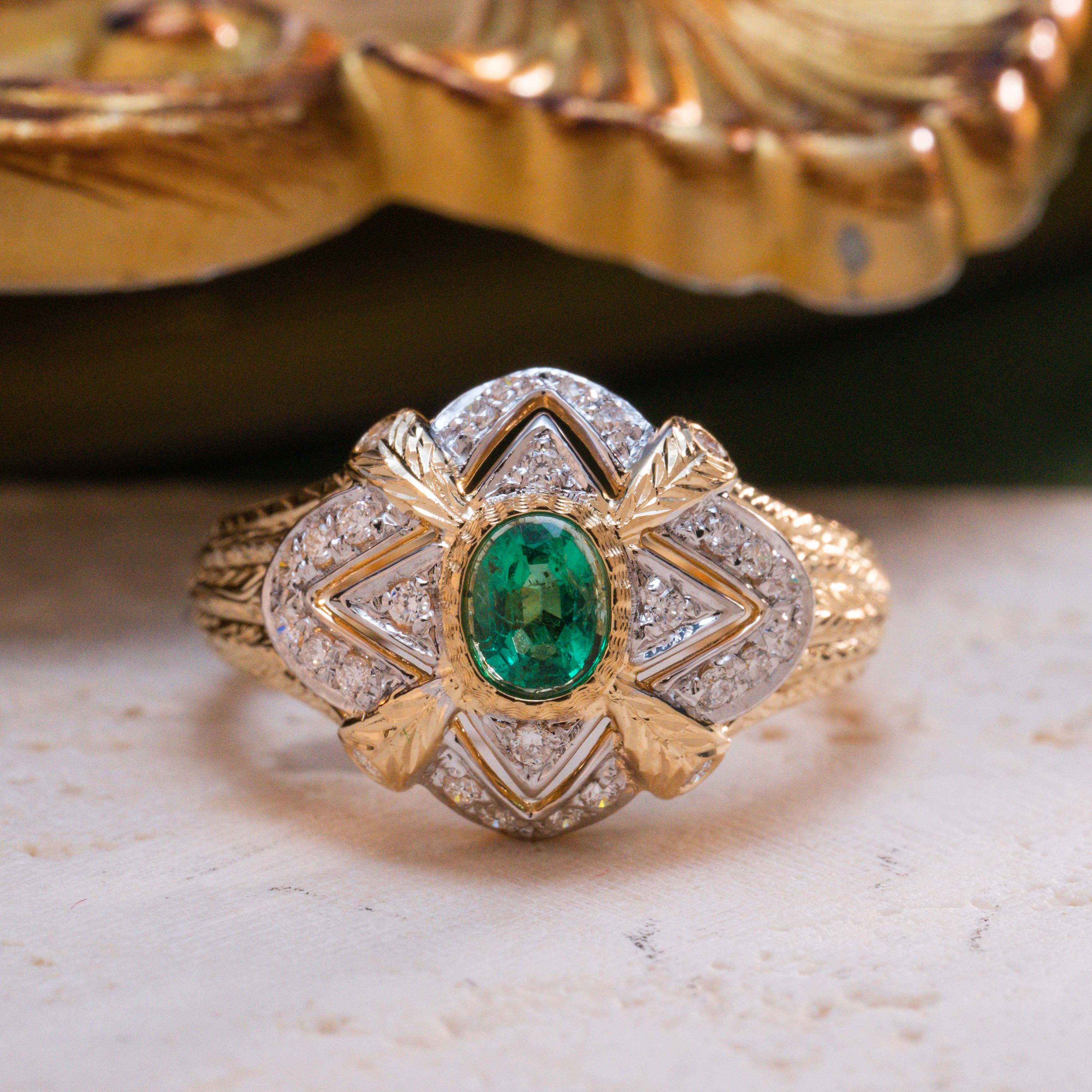 【奢小姐珠宝】18K金“巴黎酒会”祖母绿钻石戒指-KWC487