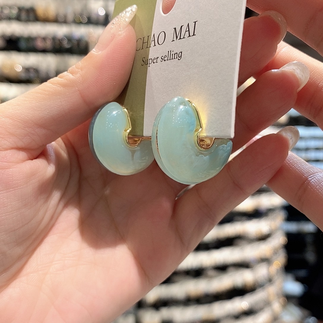 铜合金925银蓝色蚕豆c