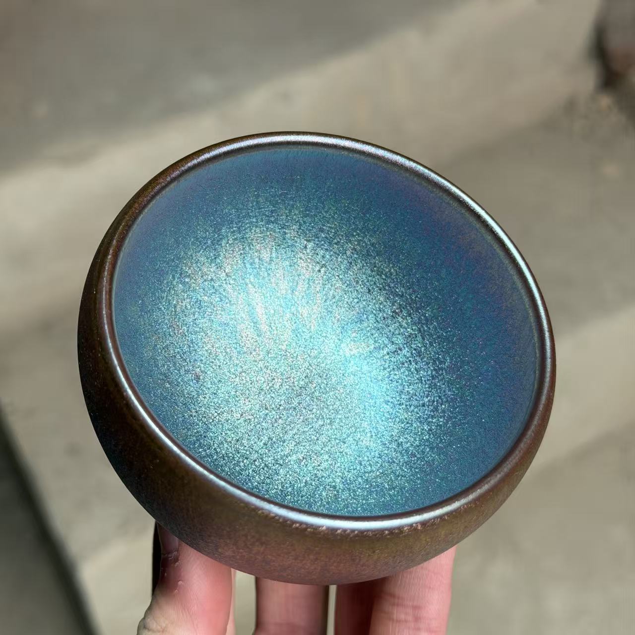 建窑建盏 极光幻彩蓝 茶器主人杯礼盒装带溯源证书   电烧 