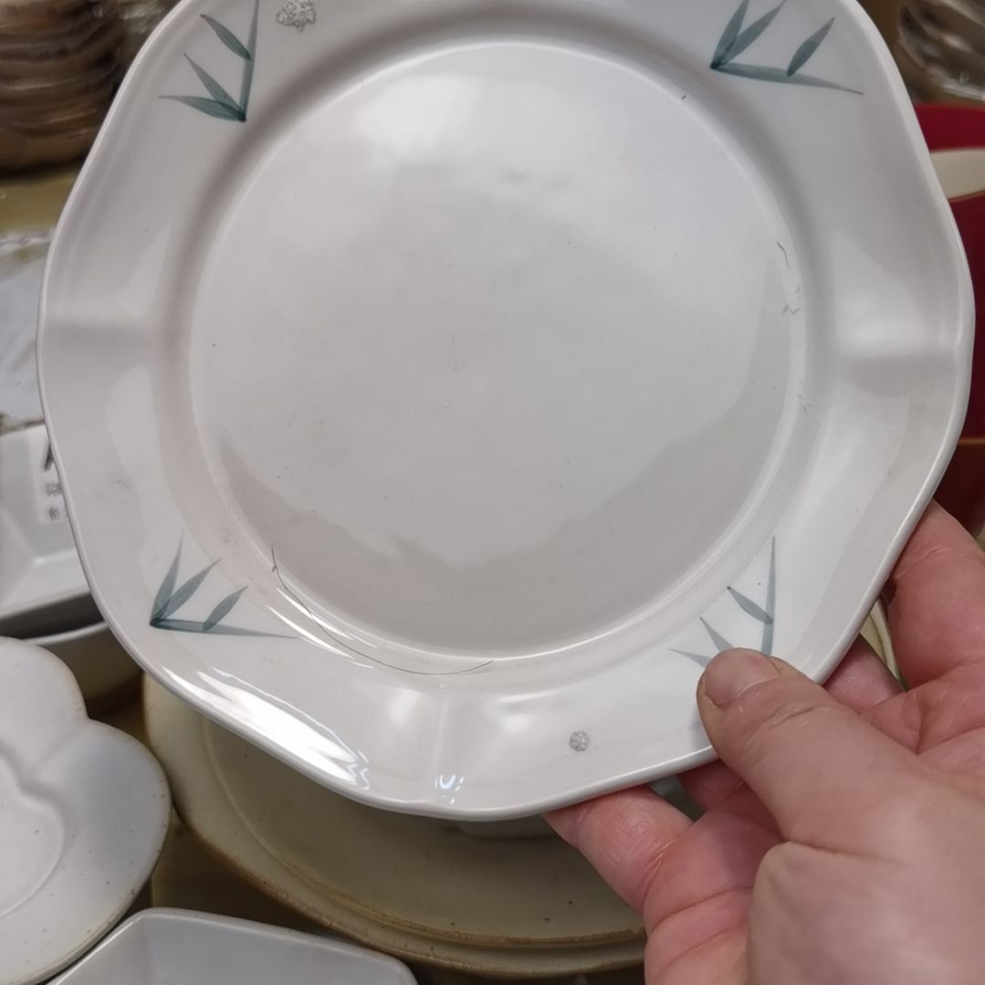 瓷片微瑕竹子系列八寸浅盘三个一组