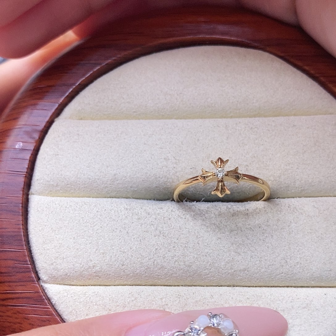 钻石戒指/指环18K金镶嵌十字架戒指单钻k黄14