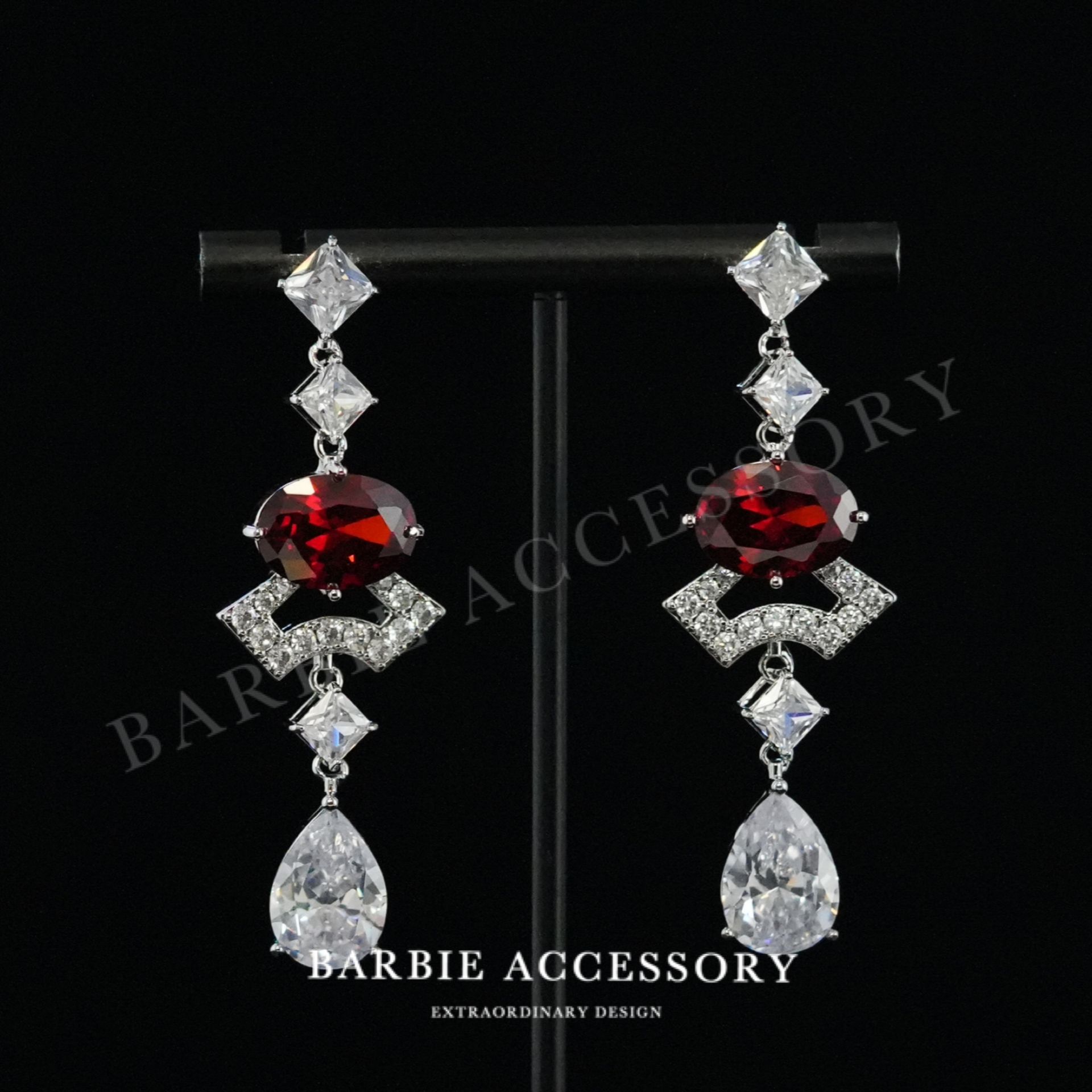 铜合金合成锆石耳饰 【红星银滴】法式中古轻奢设计款高级感耳环