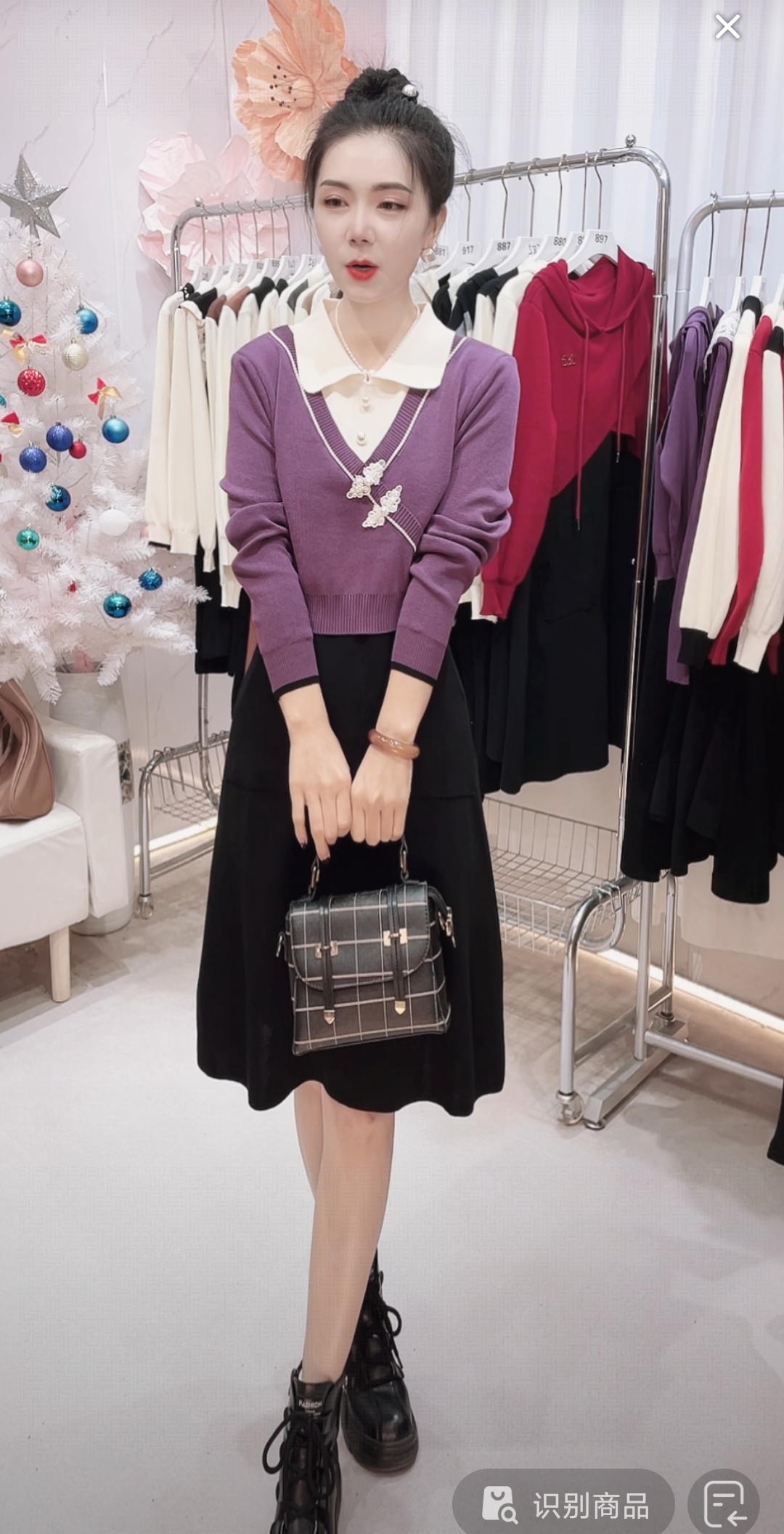 【编码019】紫色运动休闲假两件长袖 2025女款爆款针织女连衣裙