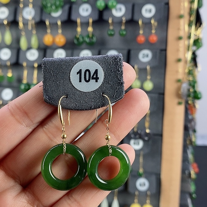 和田玉耳饰18K金镶嵌