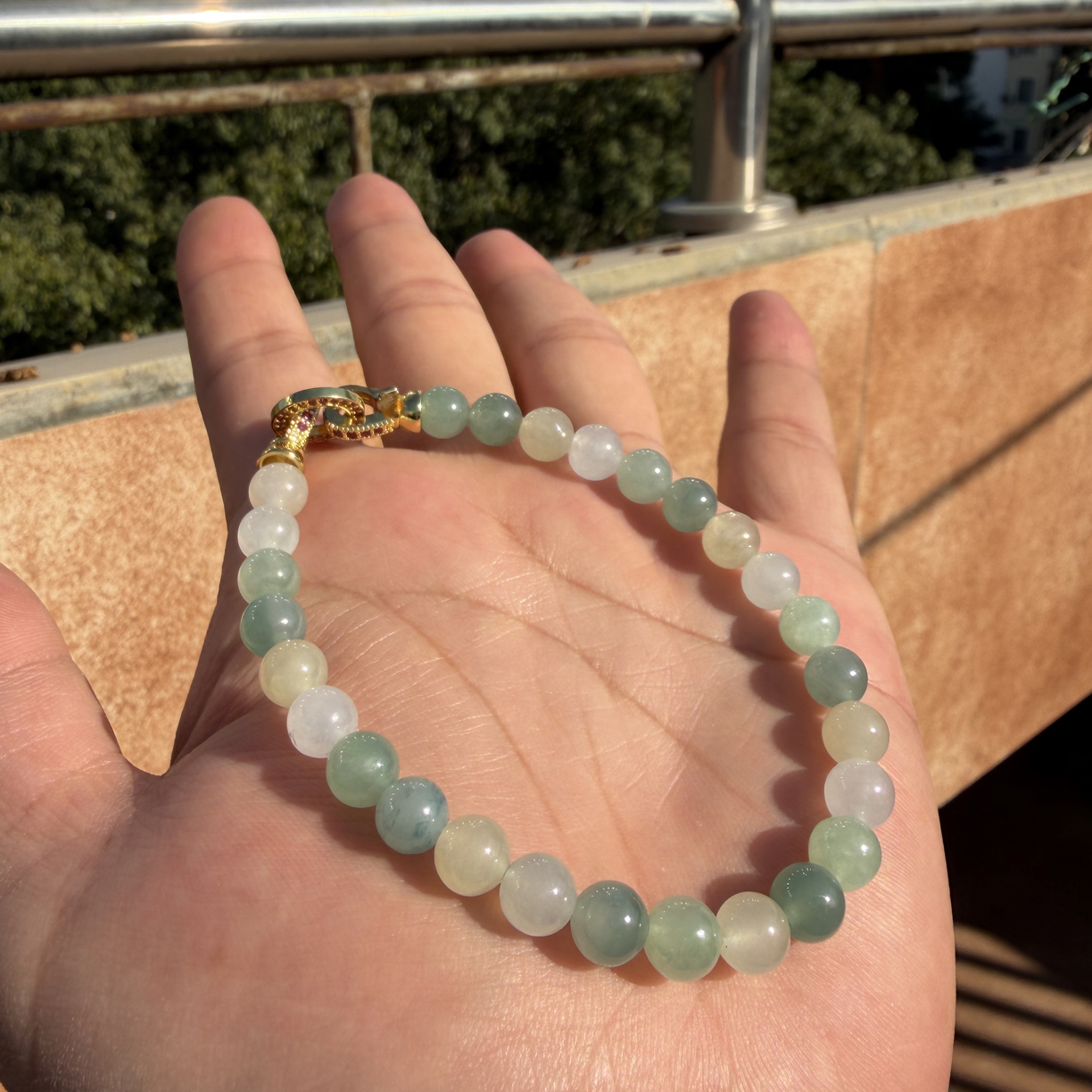 F16缅甸翡翠A货马卡龙多彩多宝圆珠手串卡7mm 27粒