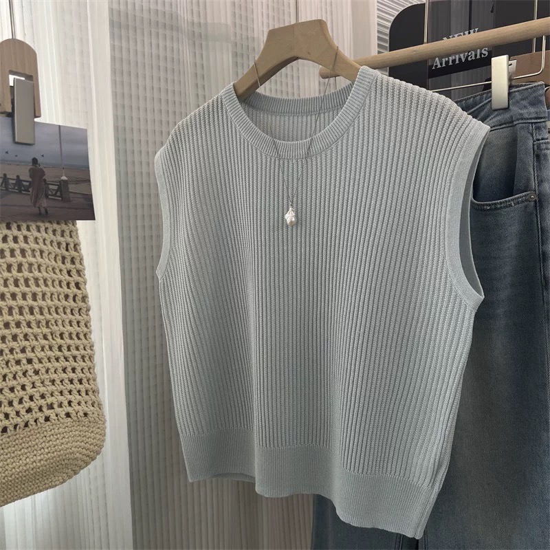 3100【浅豆绿无袖抽条针织衫】D版型好韩系简约女士春百搭休闲小衫