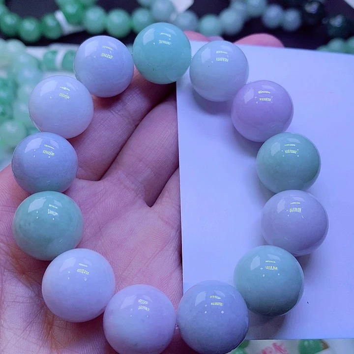 正品缅甸天然翡翠A货 老坑大珠子多宝手串卡16mm珠珠素圈单圈