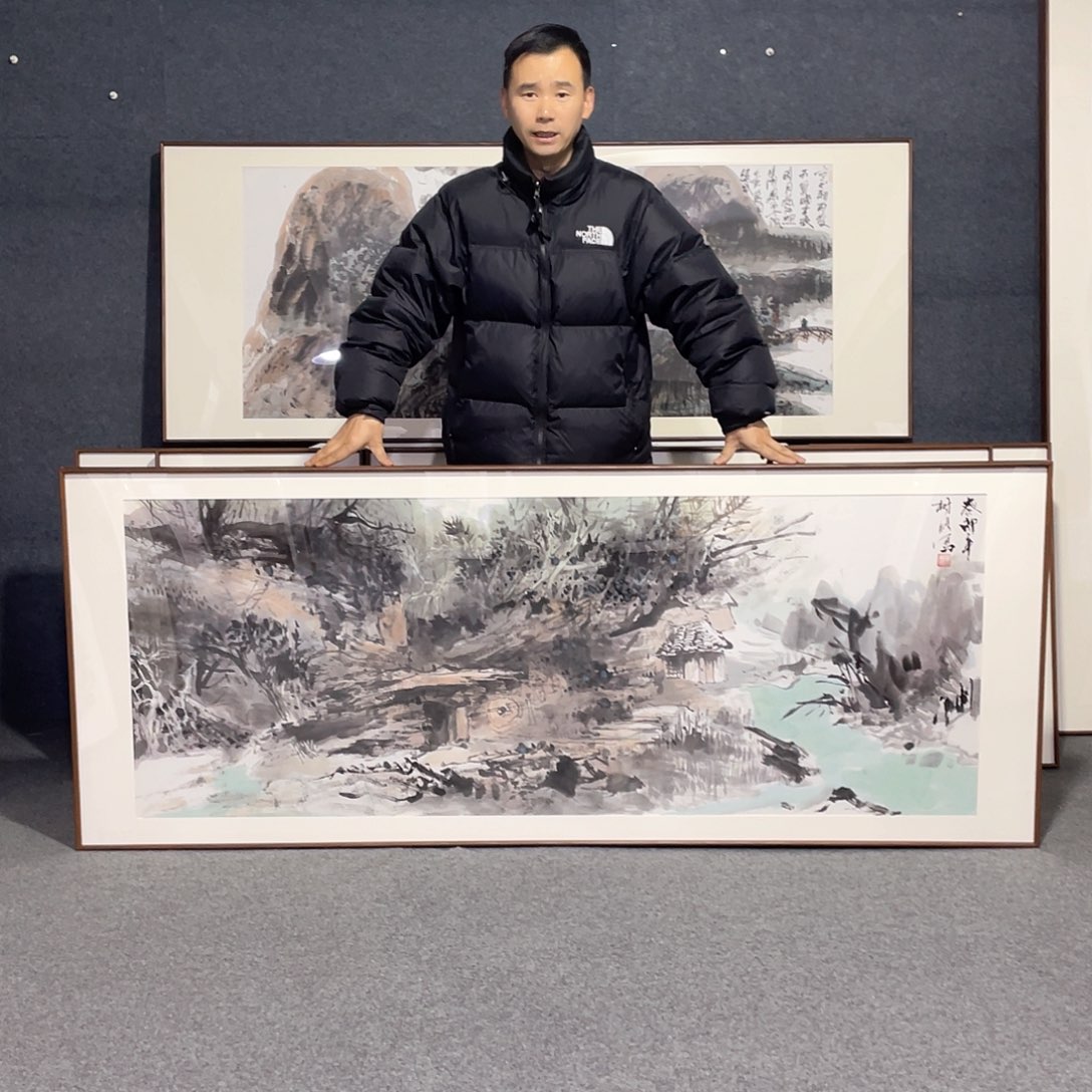 国画手绘画作品带框发