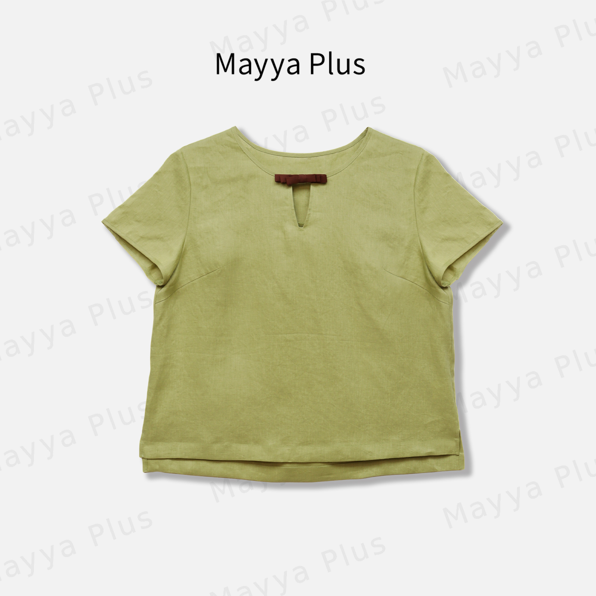 【麻叙】Mayya Plus麦芽定制韩版百搭显瘦圆领亚麻衬衫上衣32528839