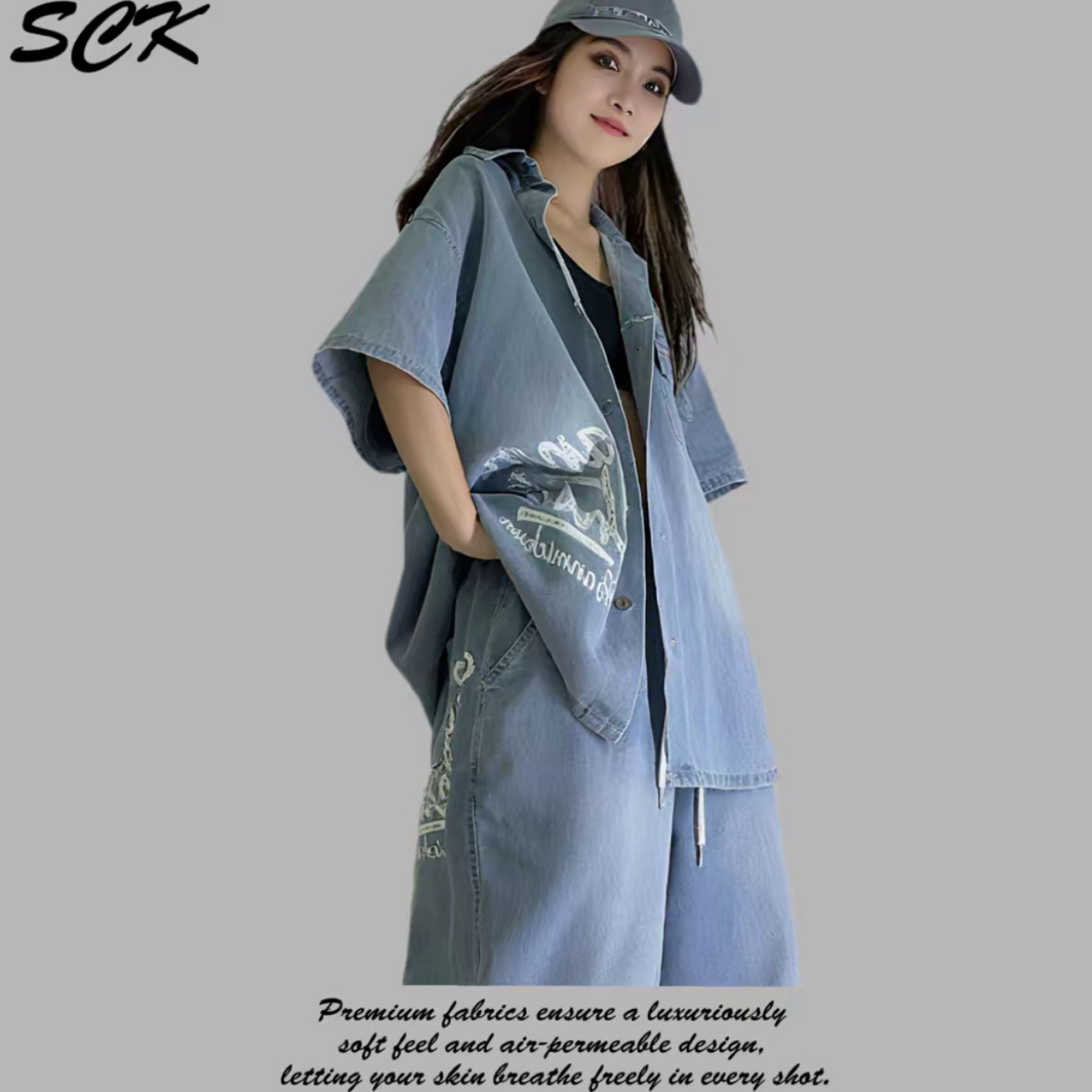 颖丽服饰-潮牌复古软牛仔短袖衬衫2587款