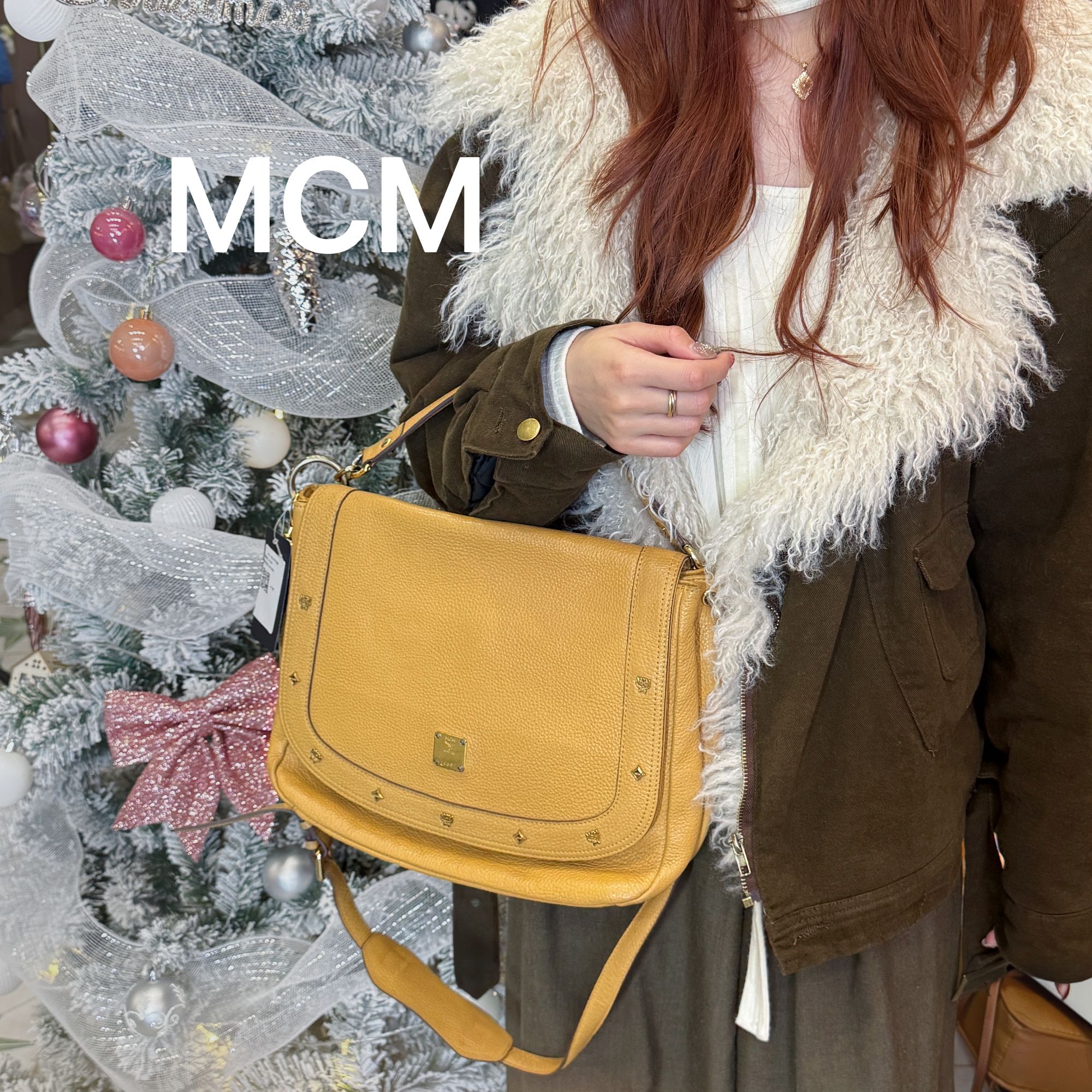 95新 MCM A1998斜跨单肩黄色休闲95新/代卖服务