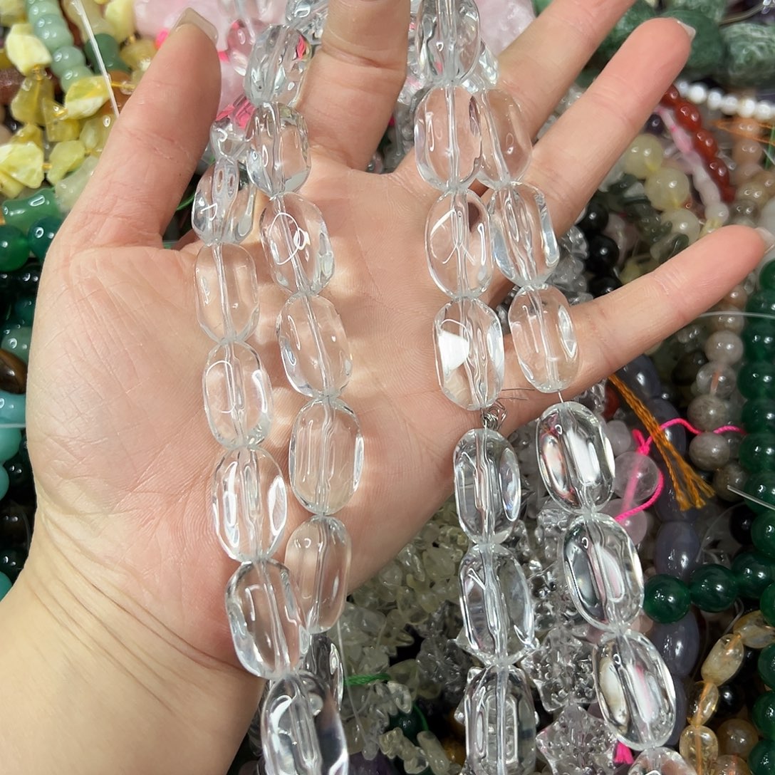 玛瑙/玉髓合金珠宝半成品，压电白水晶椭圆大长条