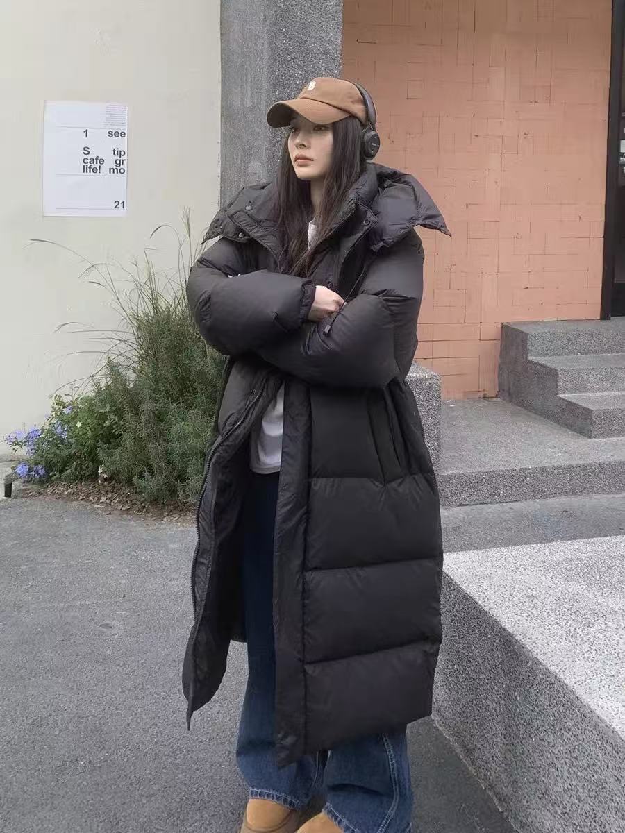 长款面包羽绒服女冬季新款今年爆款白鸭绒设计感连帽外套558877