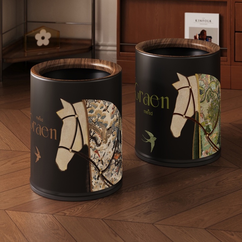 美世达中古风垃圾桶家用客厅高颜值2025新款金属轻奢高档家庭卧室