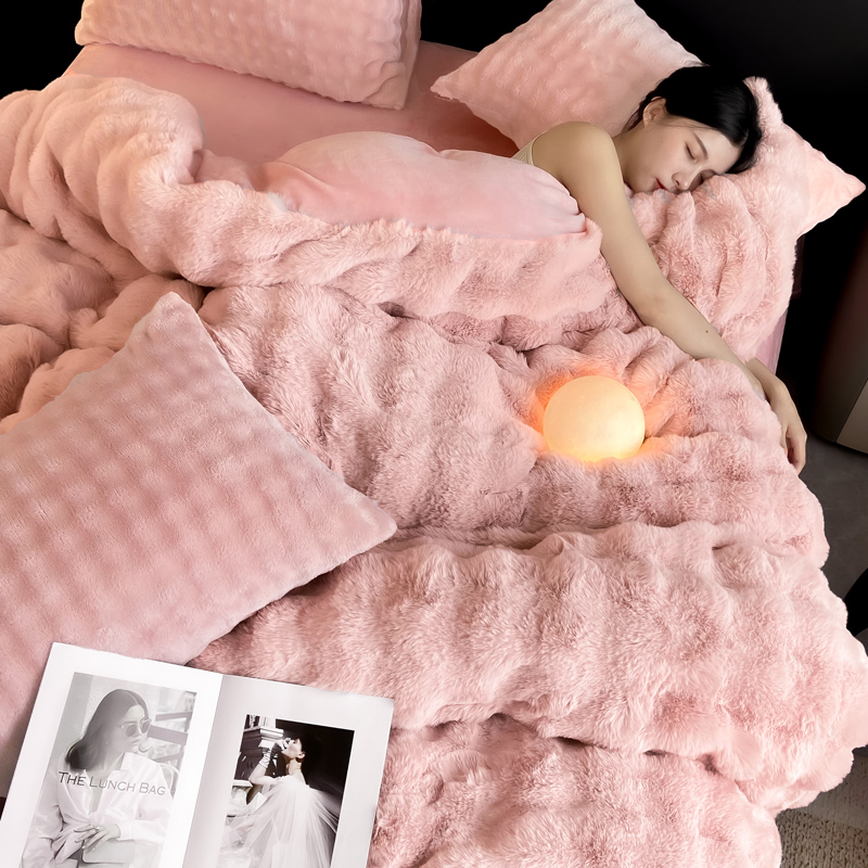 A类高克重泡泡兔绒加厚四件套床笠床单被罩双面绒毛绒冬季爆款