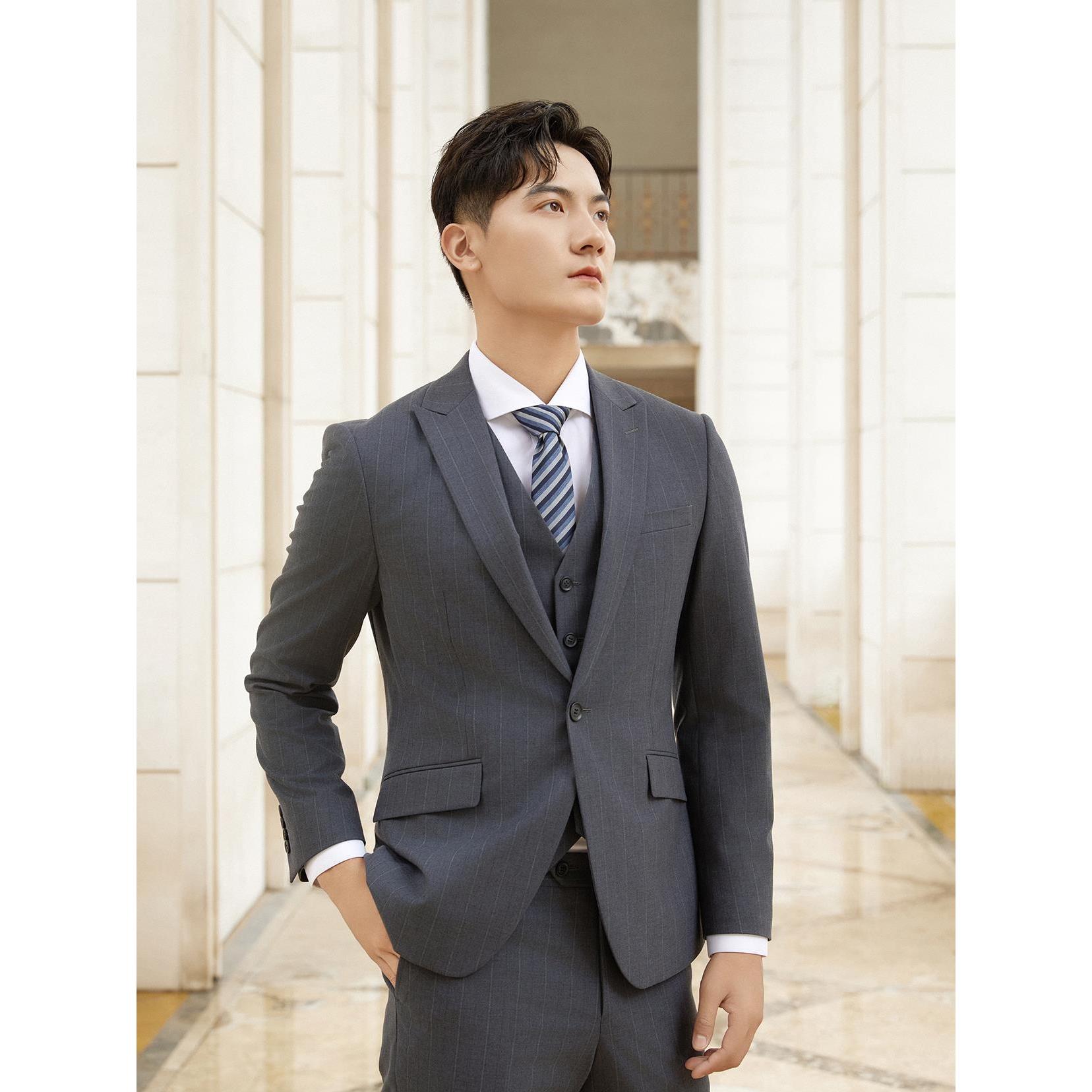 Lilanz/利郎男士西装时尚西服（三件套/九分裤）-蓝灰 24QXF051SA