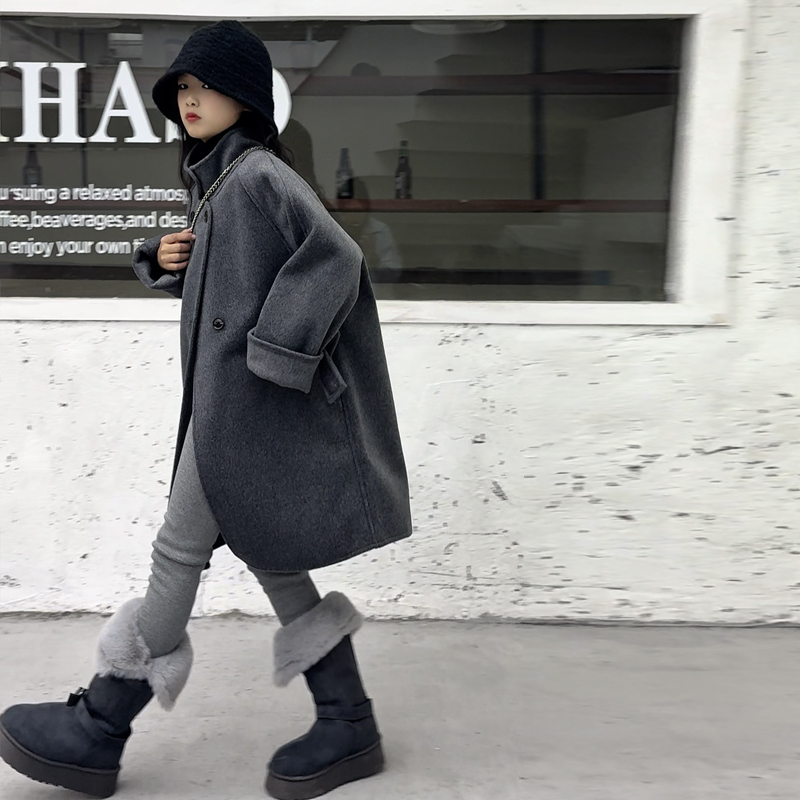 【毛妈潮牌】女童冬季中长款双面呢大衣2025新款中大童韩版毛呢外套