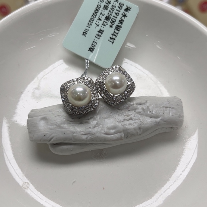 海水珍珠银S925镶嵌耳饰AK7-8mm8号
