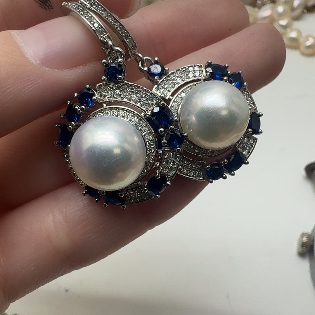 海水珍珠耳饰银S925镶嵌