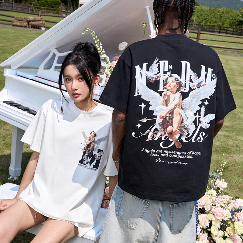 MEDM24SS“天使系列”印花短袖T恤男美式复古圆领宽松情侣体恤衫