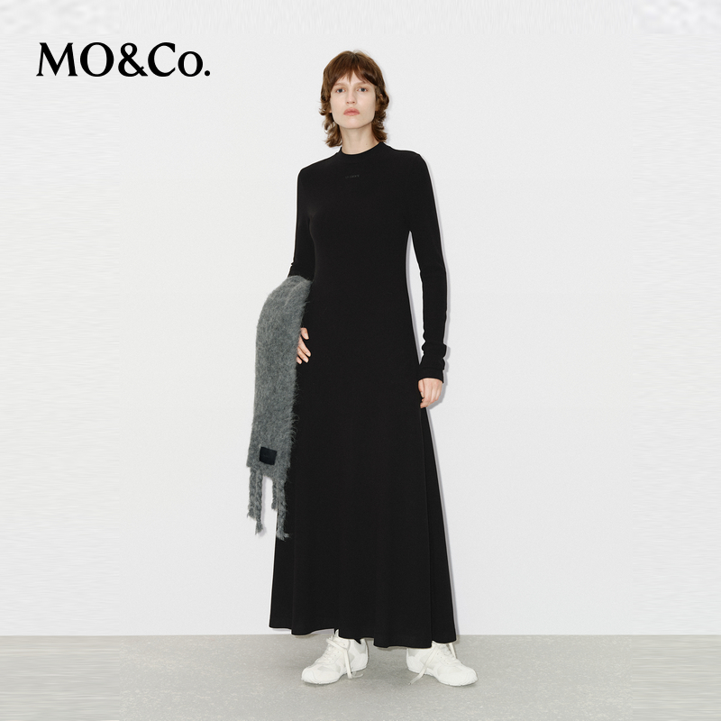 【粉丝专属】MOCO连衣裙冬绵羊毛厚实德绒高腰大摆长裙MBD4DRS018