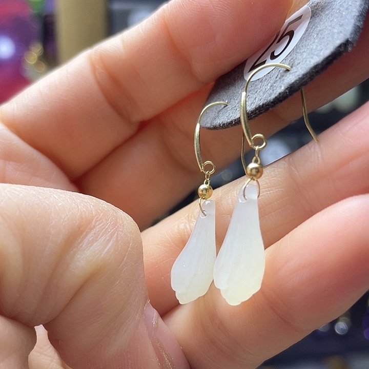 和田玉耳饰18K金镶嵌