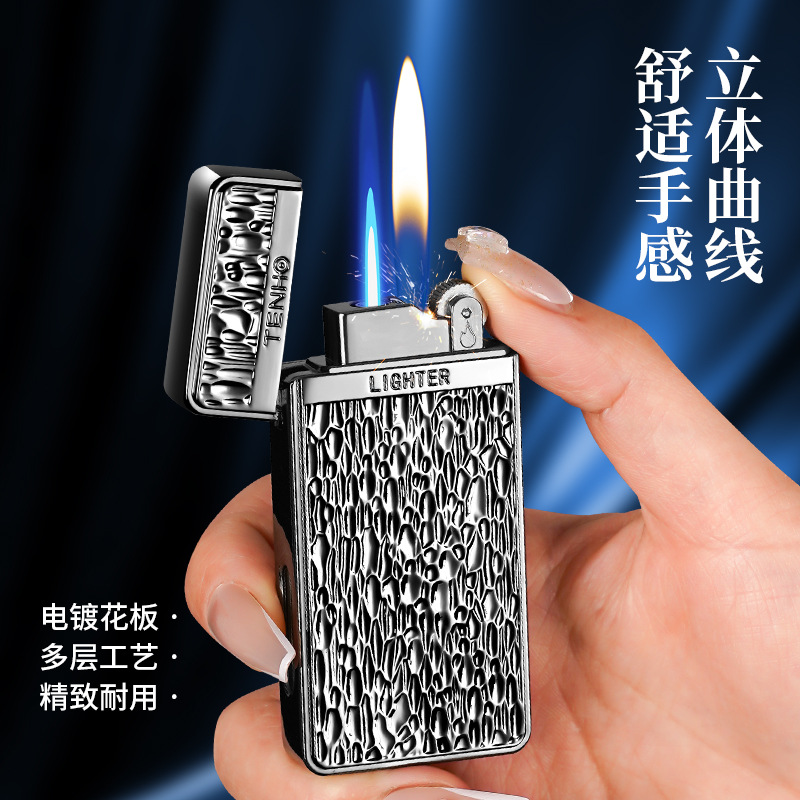 新款创意浮雕金属机身男士商务礼品双火直冲加明火打火机送老公