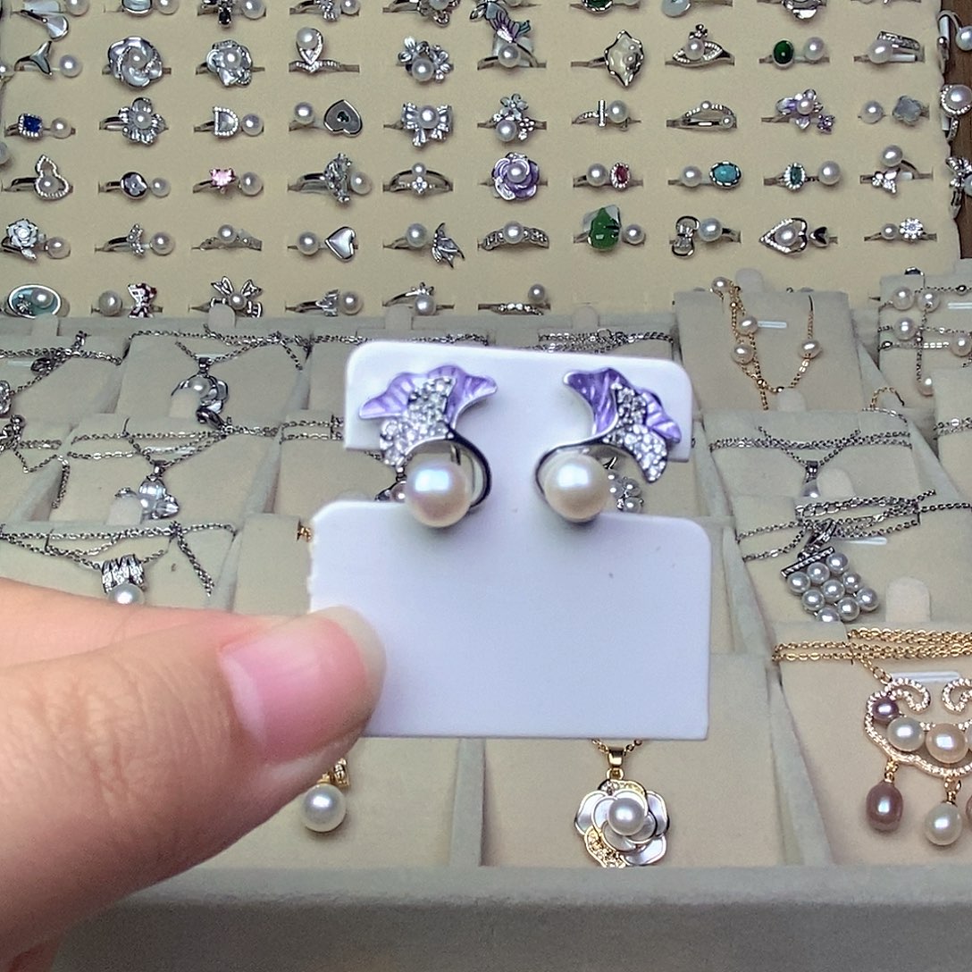 淡水珍珠银S925镶嵌耳饰