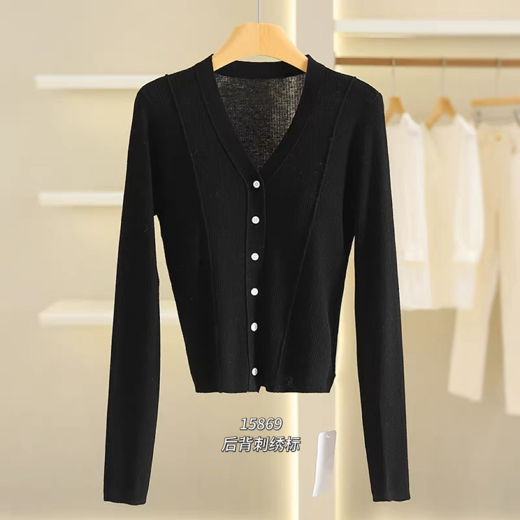15869（部分无水洗唛，介意慎拍）WANGDAN鸡心领后背刺绣针织长袖