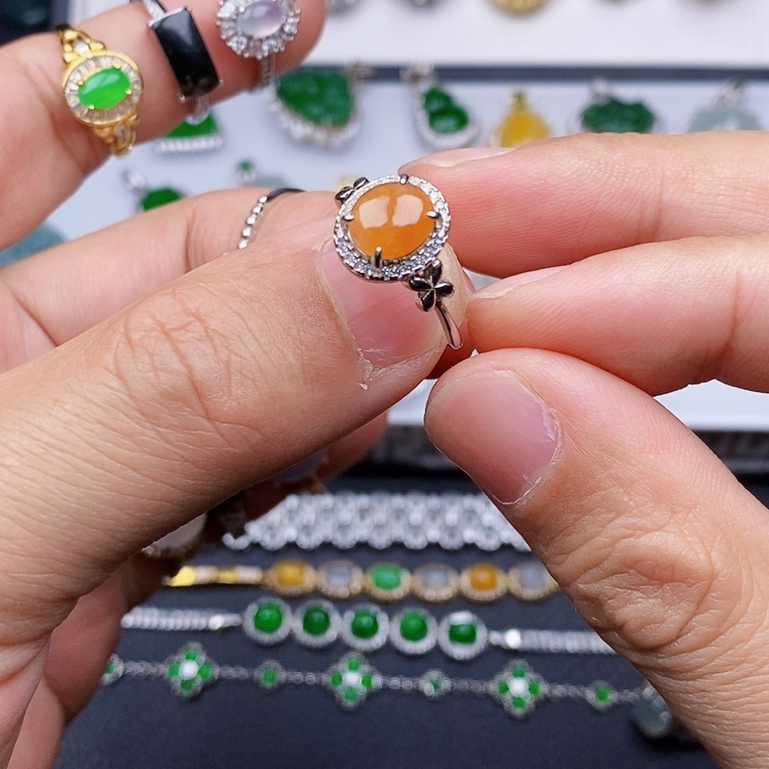 翡翠戒指银S925镶嵌秋*戒指