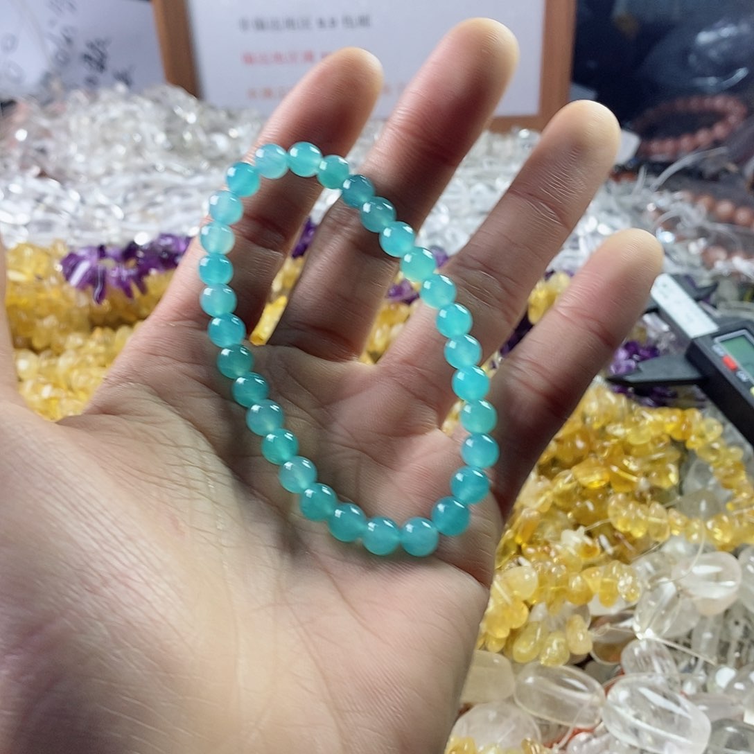 玛瑙/玉髓珠宝半成品未镶嵌一条天然6mm天河石手链C96