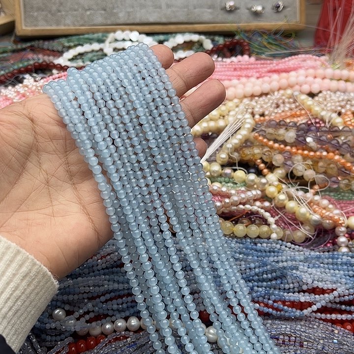 玛瑙/玉髓珠宝半成品未镶嵌一条4mm海蓝宝