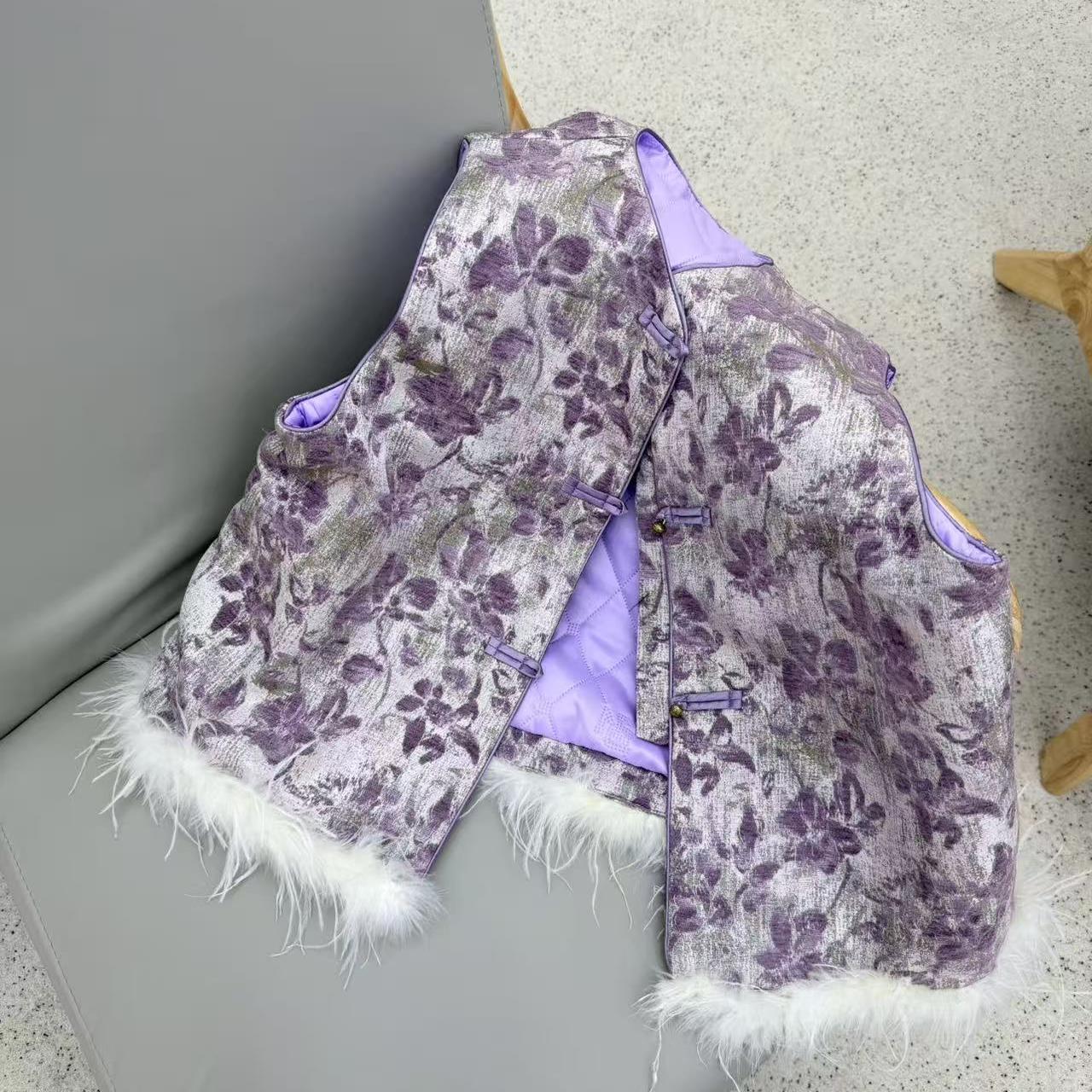 木子静-【紫气东来】韩系简约新款百搭提花刺绣丝绒马甲