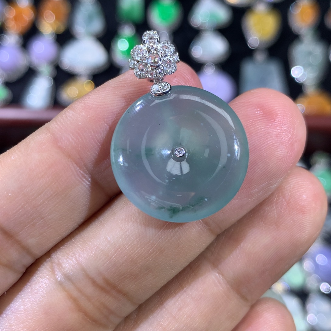 翡翠18K金镶嵌吊坠(不含链)