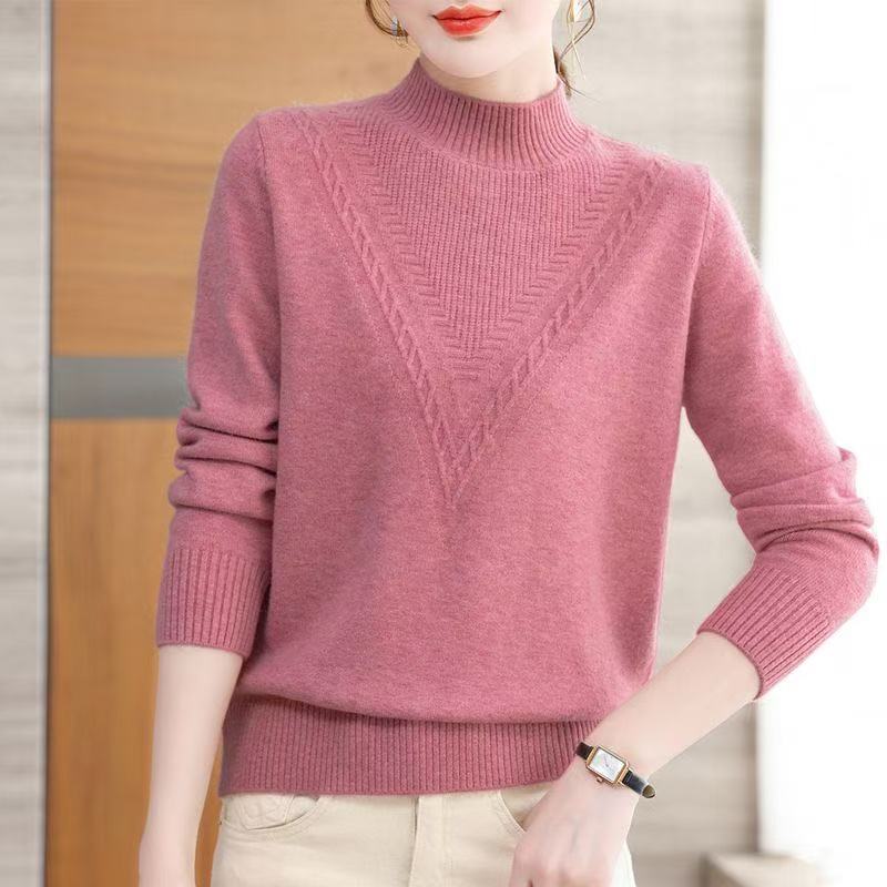 冬新款半高领加厚毛衣女洋气减龄上衣时尚宽松保暖内搭打底小衫