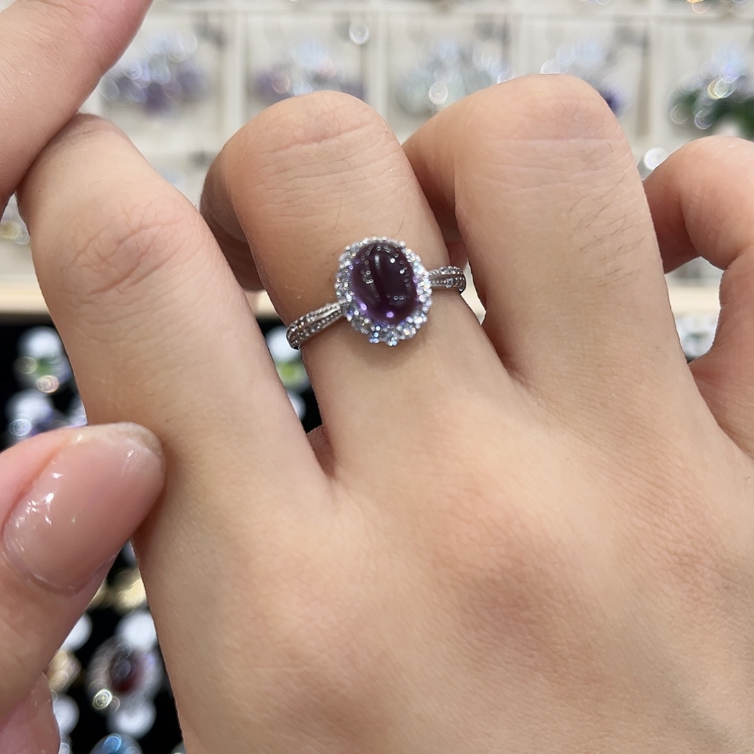 知***恩戒指银S925镶嵌紫晶