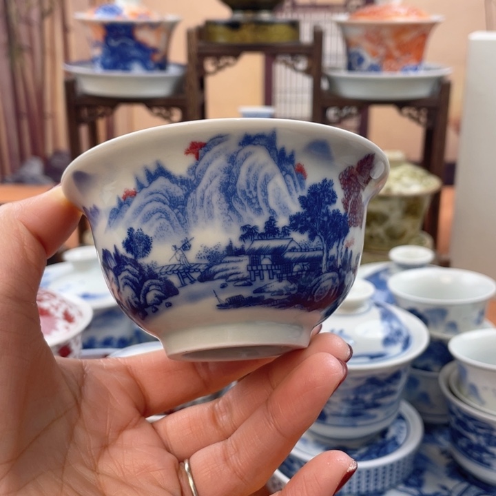 陶摆件富春山居图压手杯