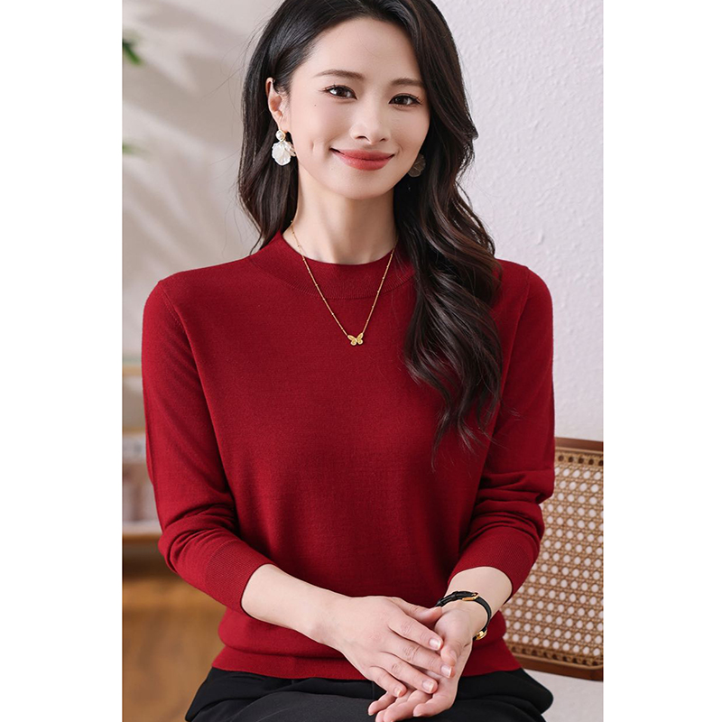 精纺巴素兰羊毛女式半高领可机洗超细羊毛垂感高品质羊毛衫新款
