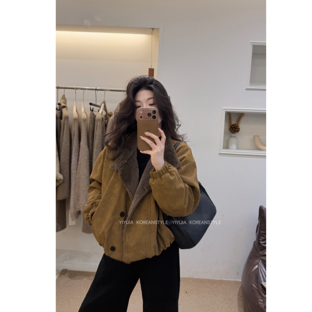 【绒化入冬】秋冬新款韩系PU两面可穿厚款翻领短款保暖外套