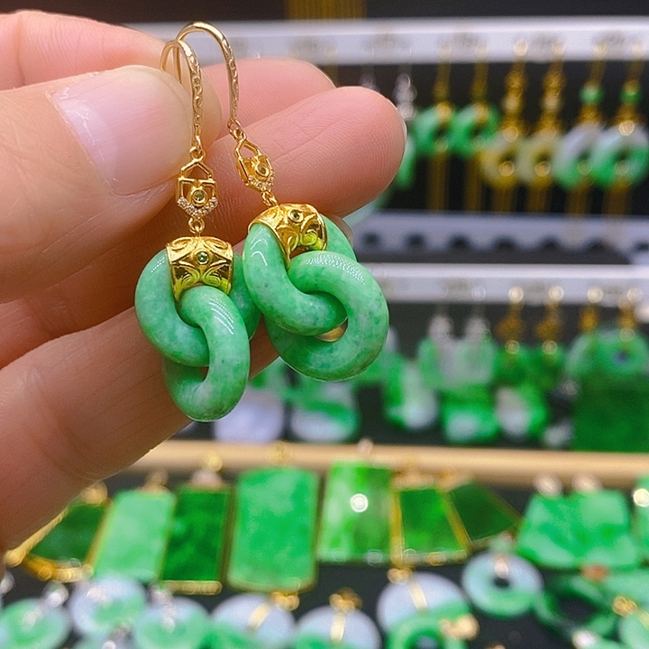 翡翠耳饰18K金镶嵌耳坠