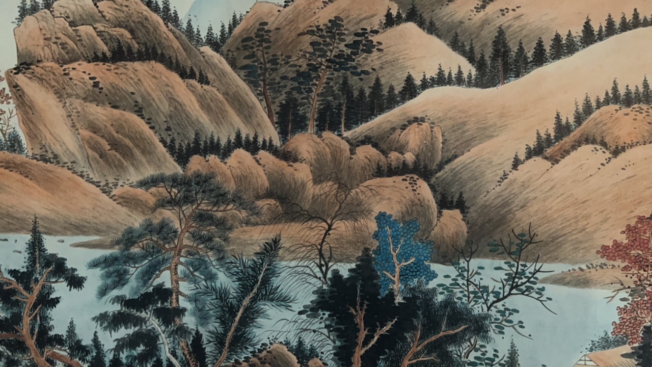 横幅溪山云海装饰画 手工装裱 复刻古画