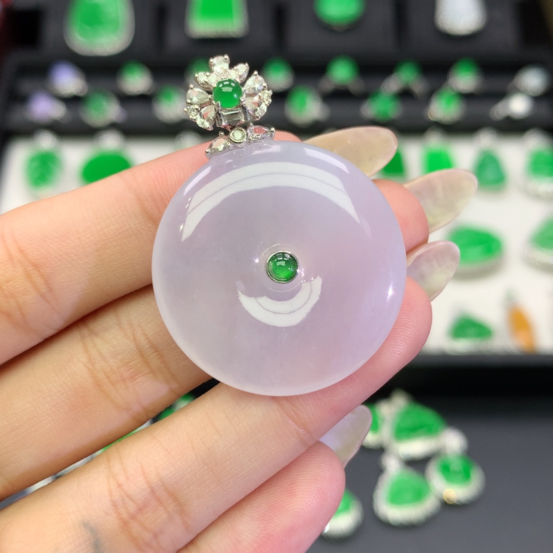 翡翠18K金镶嵌吊坠(不含链)