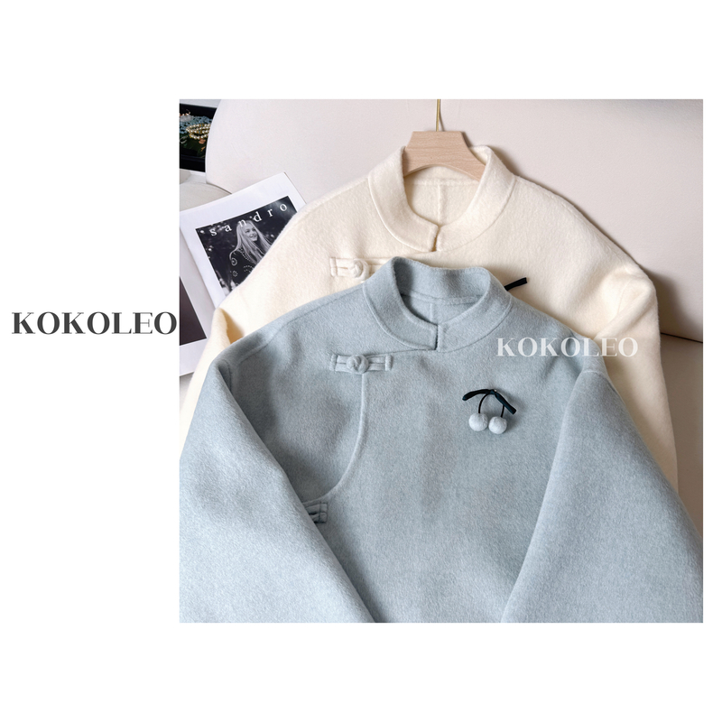 KOKOLEO秋冬国风圆领毛呢外套呢大衣时尚羊绒羊毛新中式极简保暖