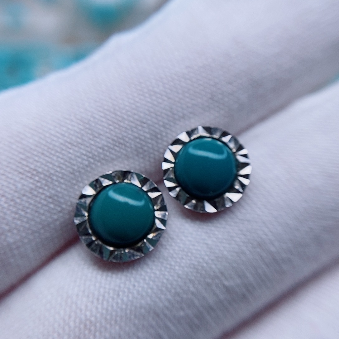 绿松石耳钉银S925镶嵌