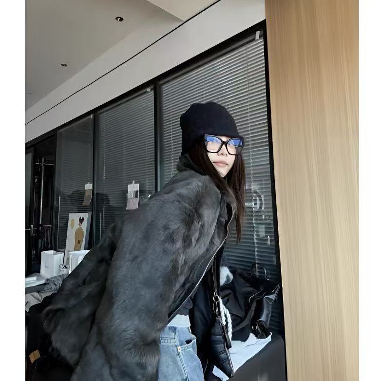 翟大漂亮-立领兔毛双面服加棉外套时尚百搭~
